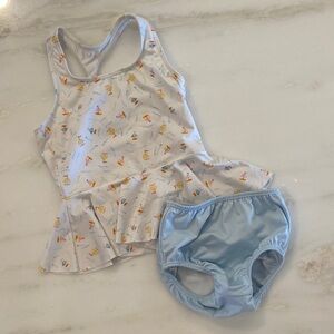 Cute White and Blue Sailboat Toddler Swimsuit Set
